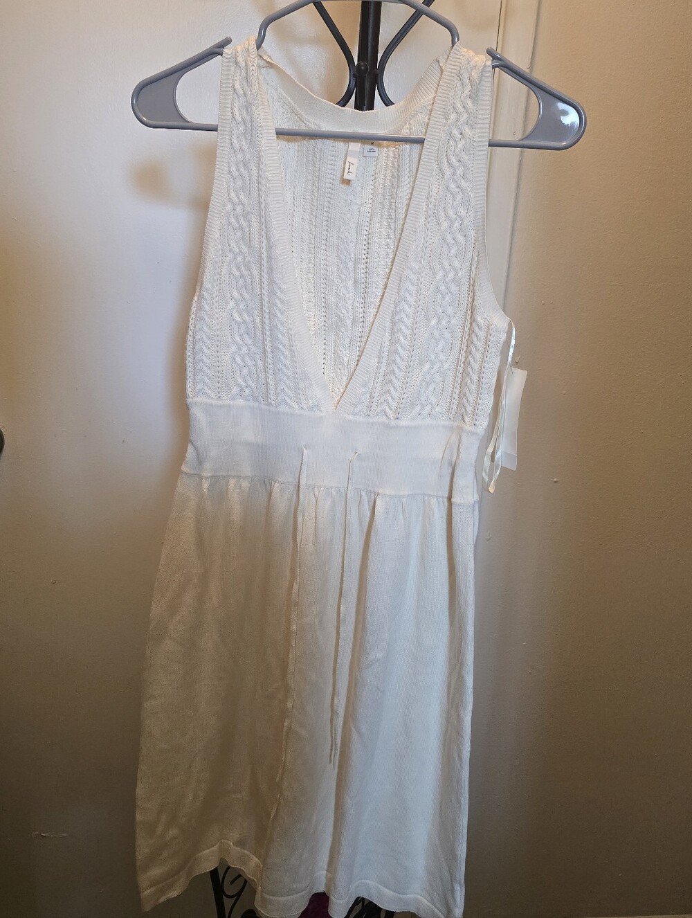Nwt Frenchi Beige/cream Colored Knit V-Neck Sundress Size M